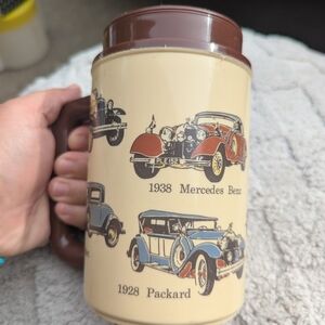 Vintage Whirley thermos travel mug featuring classic car design Brand New